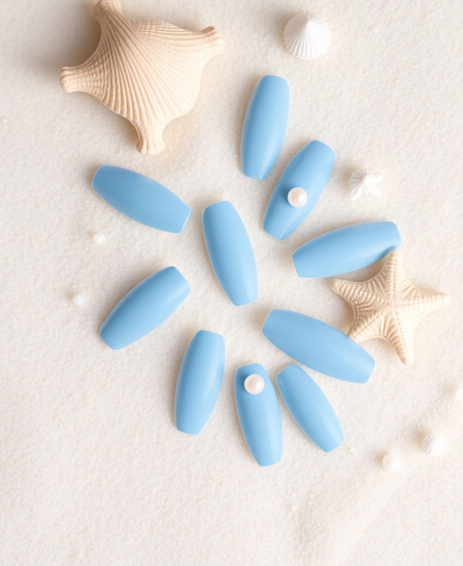 Santorini β Oval Blue press-on nails