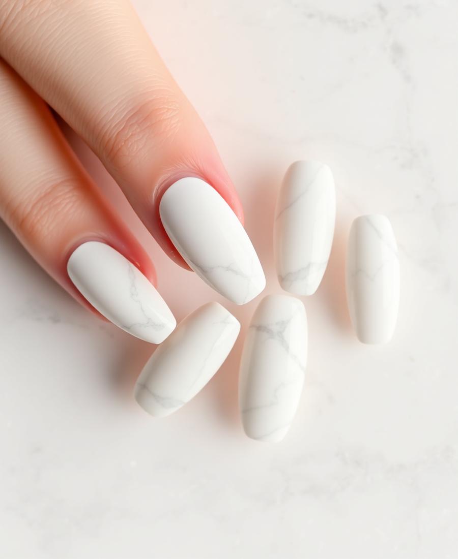 Carrara β Squoval White press-on nails